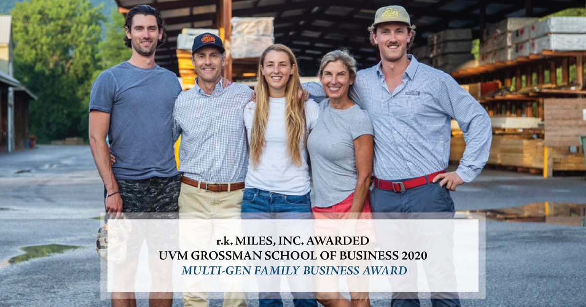 AwardBanner | r.k. MILES, INC. AWARDED UVM GROSSMAN SCHOOL OF BUSINESS 2020 MULTI-GEN FAMILY BUSINESS AWARD